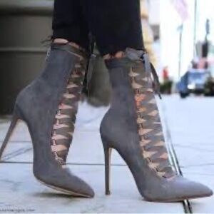 Lola Gray Ankle Cross Strap tie up ribbon boots booties size 8.5 high heels sexy